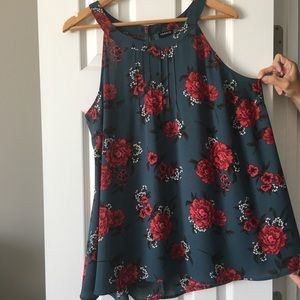 Red roses sleeveless blouse